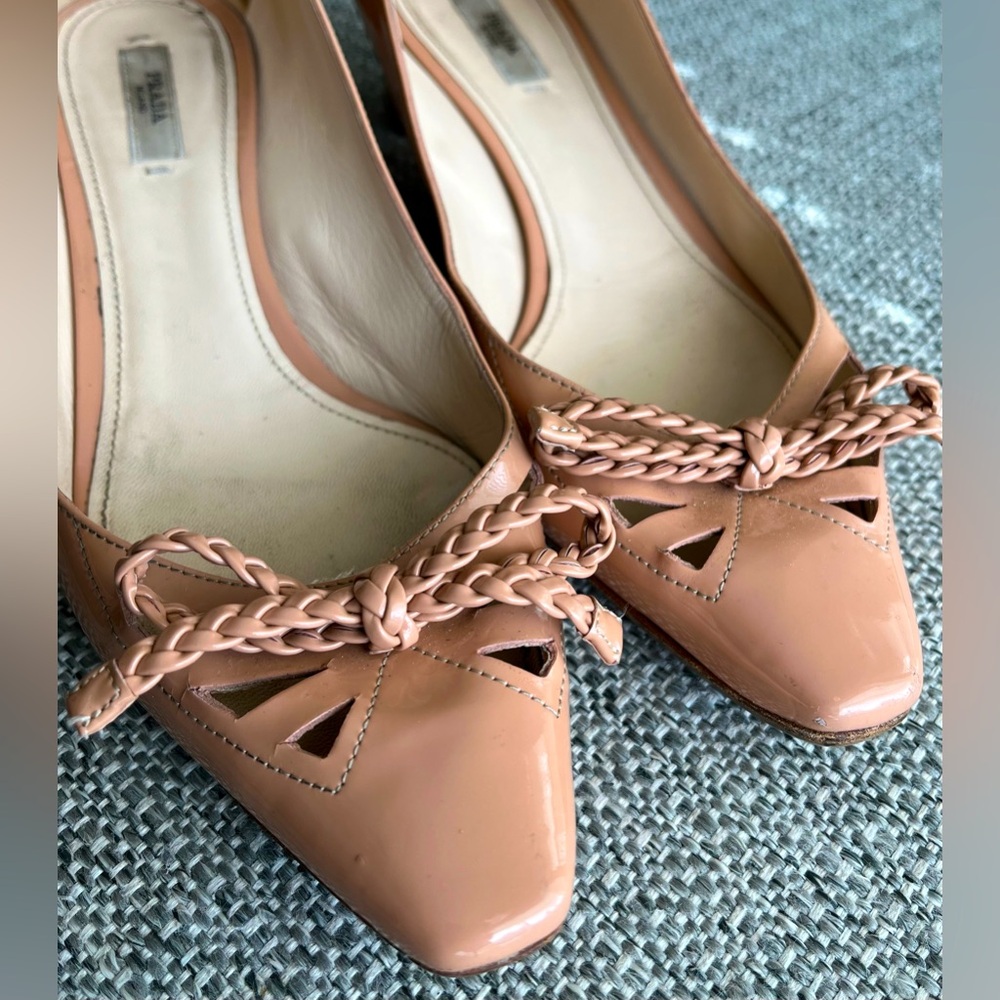 Vintage Prada block heels nude shoes